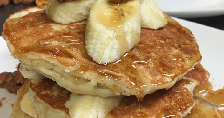 Banana & Ricotta Pancakes with Honeycomb Syrup