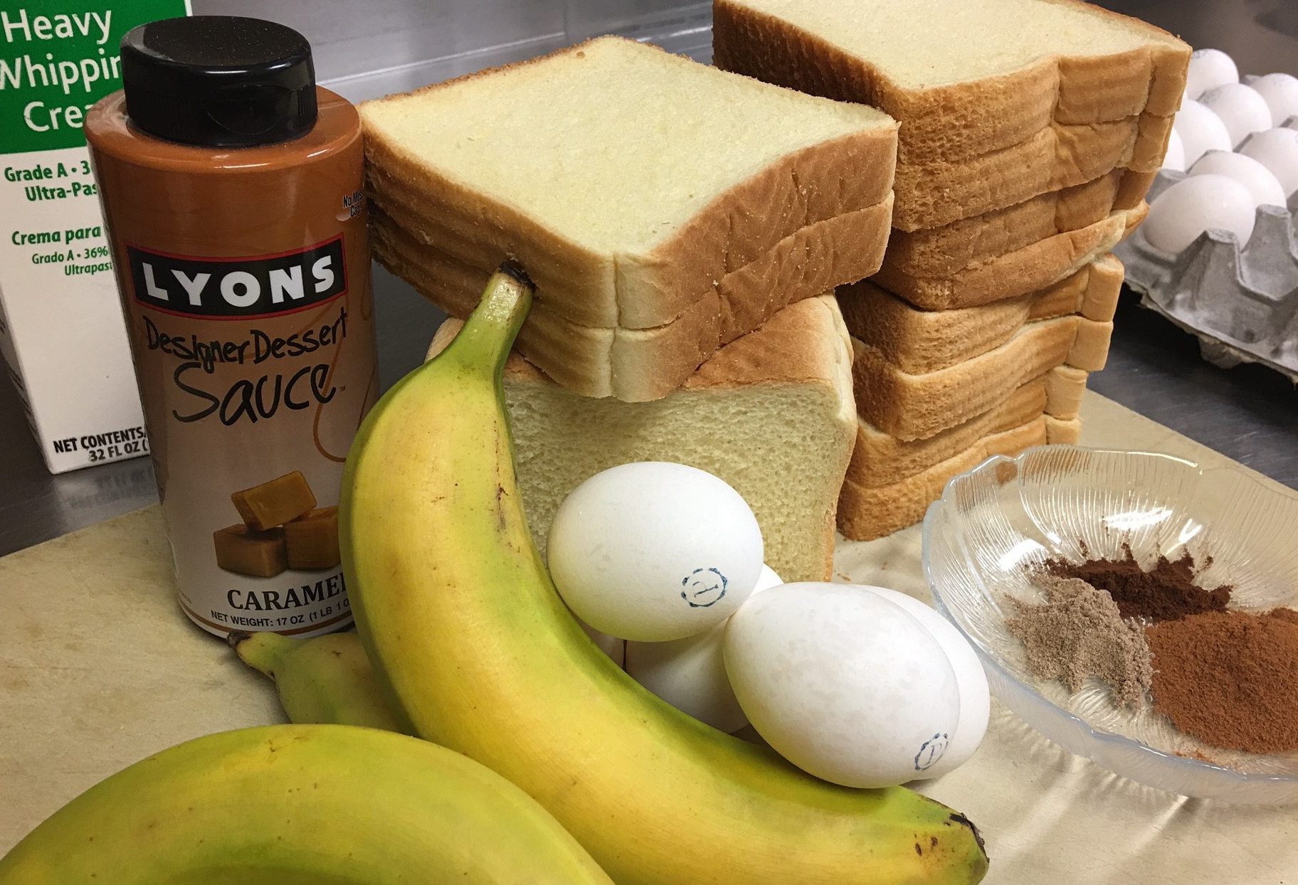 Ingredients for Banana & Caramel Bread Pudding
