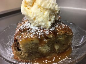 Warm Caramel & Banana Bread Pudding with Vanilla Bean Ice Cream