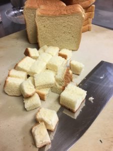 Texas toast cut into cubes for bread pudding