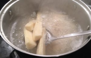 Yuca in boiling water