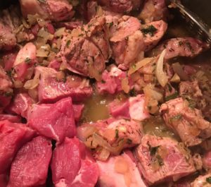 Browning Lamb Meat with Aromatics & Herbs